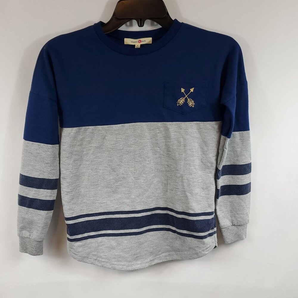 Wishful Park Girls Navy Blue Grey Lng Slv Never Grow Up Sweater Sz Medium